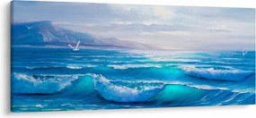 Obraz - Olejomaľba mora s čajkami (120x50 cm)