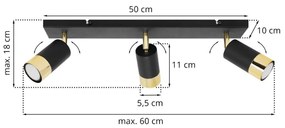 Stropné svietidlo HUGO, 3x čierne/zlaté kovové tienidlo, (možnosť polohovania)