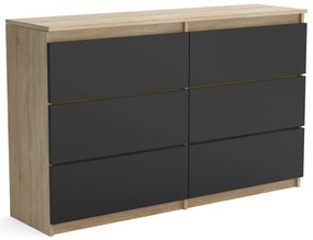 Veľká komoda 6 zásuviek ARIE šírka 120cm Sonoma dub/čierna