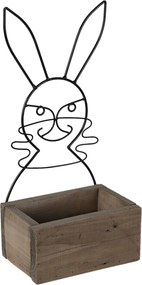 Hnedý drevený box s kovovým zajačikom - 20 * 13 * 10/44 cm