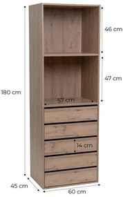 Otvorená modulárna skriňa v dekore duba v prírodnej farbe 60x180x45 cm Modular – Casa Selección