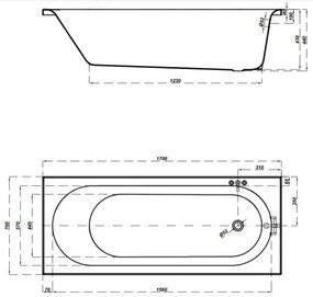 Cersanit Octavia, akrylátová vaňa 170x70cm + nožičky, biela, S301-253