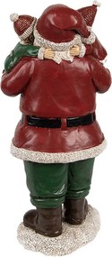 Červená vianočná dekorácia socha Santa s deťmi - 10*8*21 cm