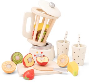 Drevený smoothie mixér s ovocím