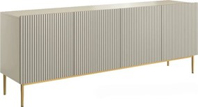 Štvordverová komoda Nicole 200 cm s ryhovaným čelom - kašmír / zlaté nožičky