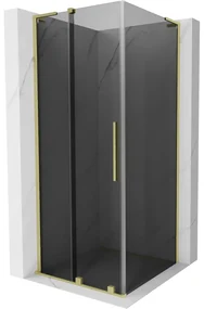 Mexen Velar L, sprchový kút s posuvnými dverami 100 x 100 cm, 8mm šedé sklo, zlatá matná, 871-100-100-43-55