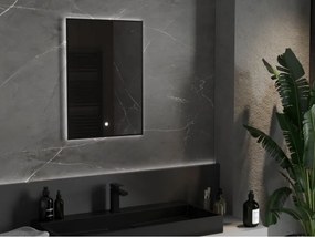 Mexen Erma LED podsvietené kúpeľňové zrkadlo 50 x 70 cm, LED 6000K, anti-pára, čierny rám - 9814-050-070-611-70