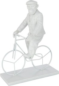 Biela dekorácia opice na bicykli Monkey Bike - 25*13*33 cm