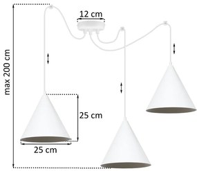 Závesné svietidlo Soho Spider, 3x biele kovové tienidlo, (fi 25cm)