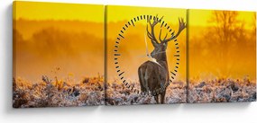 Obraz - Jeleň pri východe slnka (s hodinami) (90x30 cm)