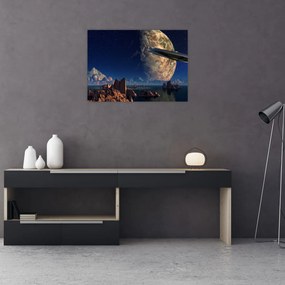 Sklenený obraz - Prílet mimozemšťanov (70x50 cm)