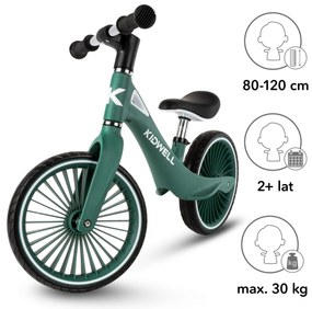 Kidwell NIX balančný bicykel tmavozelený – ľahký nylonový rám 3,05 kg, PU kolesá, EN71