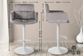 Barová stolička Los Angeles - zamat, biely rám - sivá