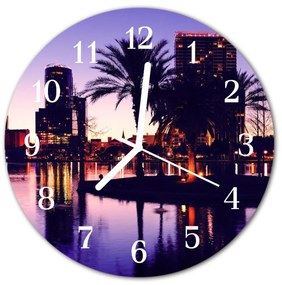 Sklenené hodiny okrúhle Florida palmy fi 30 cm