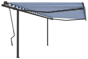 Ručne zaťahovacia markíza so stĺpikmi 4x3,5 m modro-biela