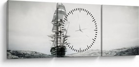 Obraz - Loď plávajúca po oceáne (s hodinami) (90x30 cm)