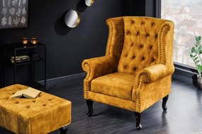 Invicta Interior -  Kreslo CHESTERFIELD 85cm, horčicovo žlté, zamat