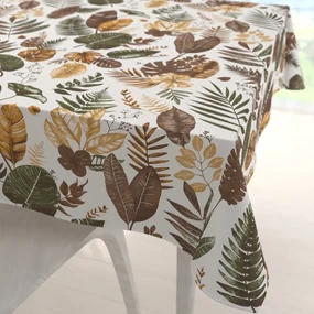 Biante Bavlnený štvorcový obrus Sandra SA-540 Hnedo-zelené listy na bielom 150x150 cm