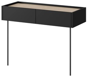 Toaletný stolík Desin 100 cm so zásuvkami a kovovými nohami - čierny mat / dub nagano