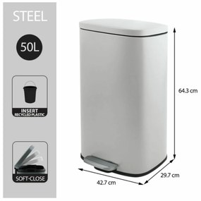 Spirella Pedálový odpadkový kôš soft-close Akira 50 l, matná biela, 50 l