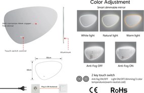 Erga Amelia, asymetrické LED zrkadlo 90x60 cm, 1955 lm, 6500K, zadné osvetlenie, ERG-V01-407-9060-00