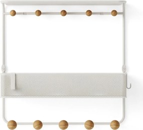 Biely prírodný kovový nástenný vešiak s poličkou Estique - Umbra