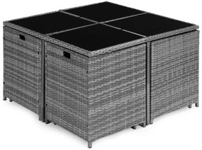 Veľký záhradný set nábytku v svetlosivej farbe – 4 kreslá, 4 taburetky a stôl