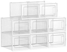 Box na topánky, sada 8ks, priehľadný, biela farba, 18,5x25x35 cm