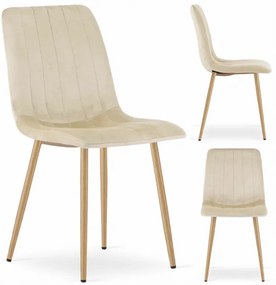 Jedálenská stolička LAVA zamatová svetlobéžová / drevené nohy