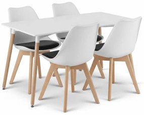 Jedálenský set 1 + 4, biely stôl ADRIA 120x80 cm + bielo-čierna stolička BALI MARK s bukovými nohami