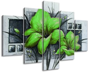 Gario Ručne maľovaný obraz Nádherné zelené Vlčie maky - 5 dielny Rozmery: 150 x 105 cm