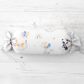 Biante Detský vankúš valec bonbon Sandra SA-374 Pandy líšky a zajačiky s balónikmi 15x40 cm