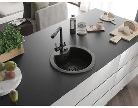 Mexen Diego, 1-komorový granitový drez 488x488x167 mm, čierna batéria Duero, čierna - zlatá metalíza, 6512-75-671600-70-B