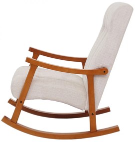 Hojdacie kreslo HWC-K10, relaxačné kreslo, drevo orech / látka ~ Krémová