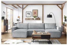 Svetlosivá menčestrová rozkladacia rohová pohovka do "U" Nihad – Bobochic Paris