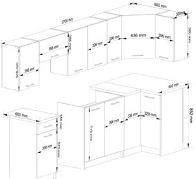 Rohová kuchynská linka OLIWIA 3 m betón / biela