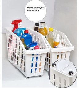 Úložný box s kolieskami, atypicky úzky, biely, Agnes, 20 l, 46 x 18 x 26