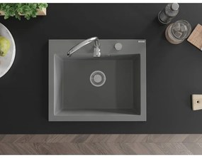 Mexen Elix, 1-komorový granitový drez 600 x 500 mm, sivý, chrómový sifón - 6525601005-71