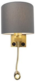 Nástenná lampa v štýle art deco zlatá s USB a šedým tienidlom - Brescia