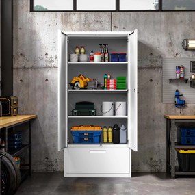 Modulárna kovová multifunkčná skriňa s vysokou zásuvkou biela MEGAN 1950 x 900 x 400 mm