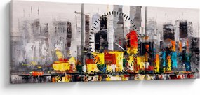 Obraz - Maľba veľkomesta (s hodinami) (90x30 cm)