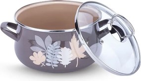Smaltovaný hrniec so sklenenou pokrievkou METALAC Lístky 4 l