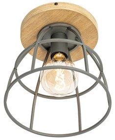 Priemyselné stropné svietidlo tmavosivé s drevenými prvkami - Arthur
