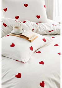 Krémové 4-dielne predĺžené obliečky na dvojlôžko z bavlny Renforcé s plachtou 200x220 cm Mini Hearts – Mila Home