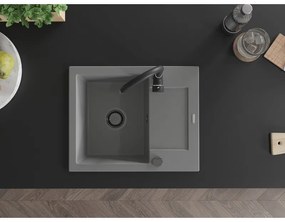 Mexen Enzo, granitový drez 576x465x174 mm, 1-komorový, šedá s čiernym sifónom, 6506571005-71-B