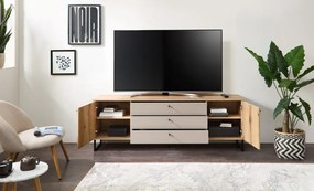 Široká TV skrinka Cube, dub evoke / pieskovo šedá