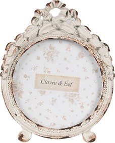 Biely antik kovový okrúhly fotorámik so zdobením - 7*2*9 cm / Ø 6 cm