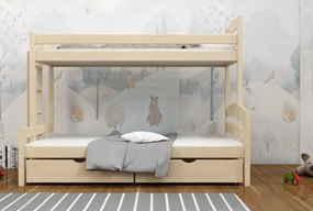 Detská poschodová posteľ z masívu borovice s rozšíreným spodným lôžkom SAVANA so šuplíkmi - 200x90/140 cm - PRÍRODNÁ BOROVICA