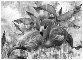 Sklenený obraz - Plameniaky graffiti (70x50 cm)