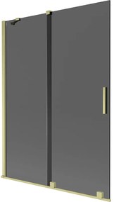 Mexen Velar, 2-krídlová posuvná vaňová zástena 130 x 150 cm, 8mm šedé sklo, zlatá matná, 896-130-000-41-55